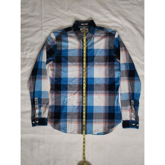 EXPRESS Men's Blue/Multicolor Fitted Plaid Long Sleeve Shirt Size Medium - Picture 12 of 12